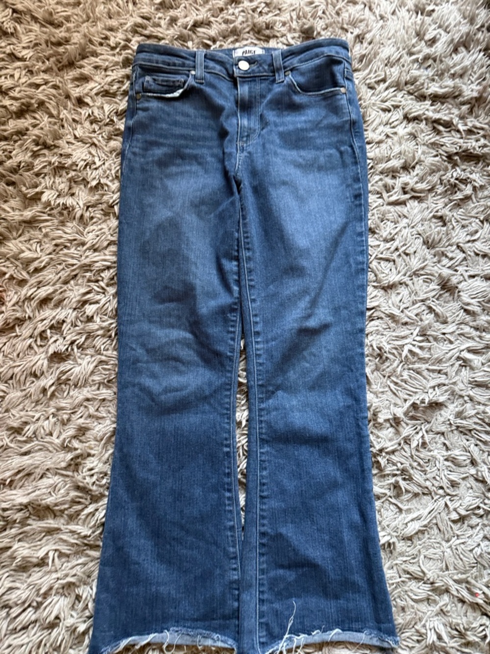 PAIGE Dark Blue Flare Jeans with Frayed Hem